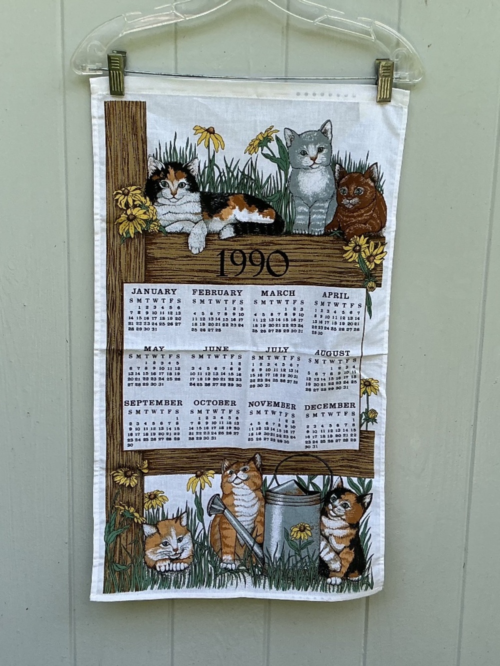 NEW Vintage cotton CATS kitchen TOWEL Calendar 1990